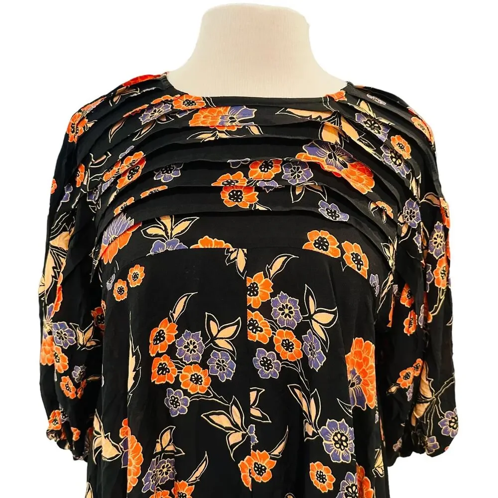 NEW Free People Edie Black Floral Open Back Cut Out Tunic Mini Dress Size XS